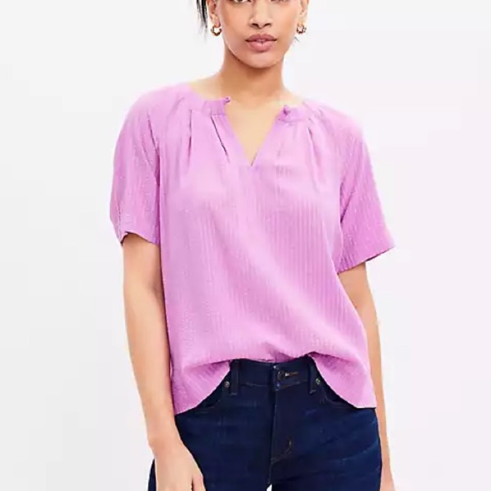 Pink Short-Sleeve V-Neck Women's Top